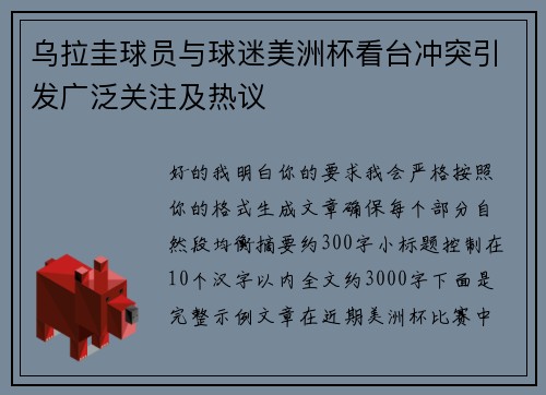 乌拉圭球员与球迷美洲杯看台冲突引发广泛关注及热议
